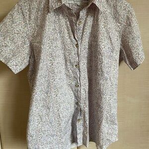 Cotton Columbia Short-Sleeve Button-Down Shirt — White with Multi color floral